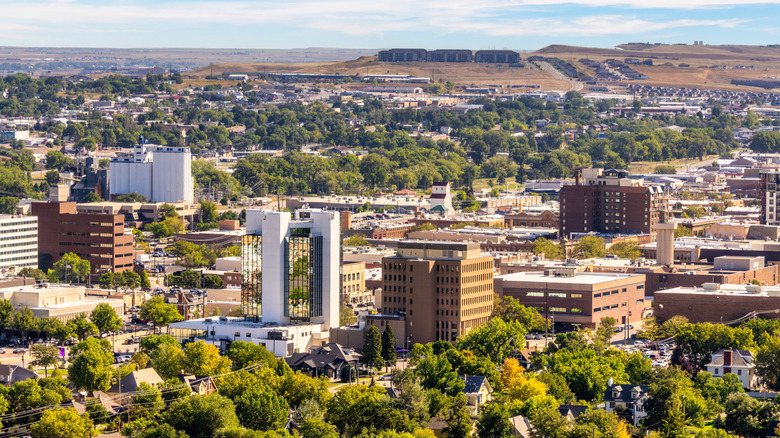 Aerial view of Rapid City, South Dakota skyline