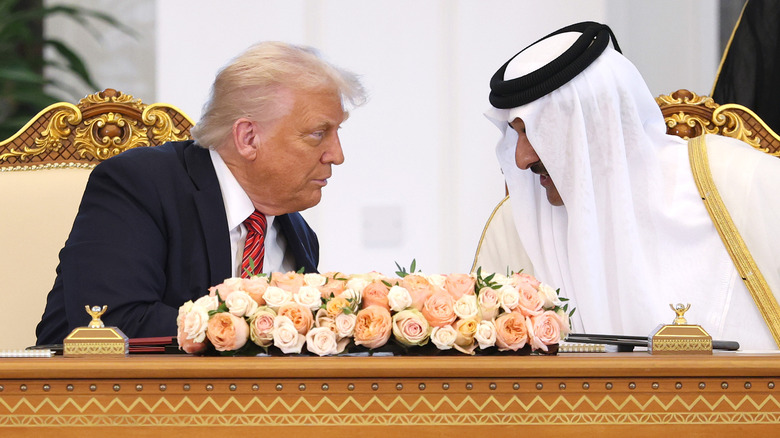 U.S. President Donald J. Trump and Emir of Qatar Tamim bin Hamad al Thani attend a signing ceremony at the Amiri Diwan,