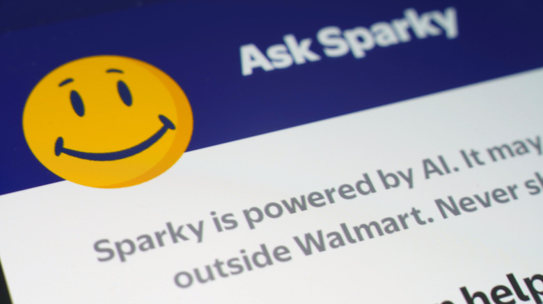 A yellow smiley face with "Ask Sparky" written next to it and an explanation of the Walmart app feature visible below.