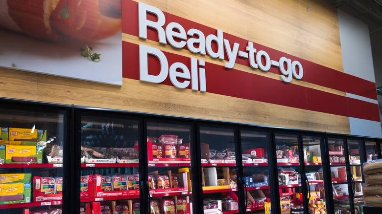 a refrigerated Deli aisle in grocery store