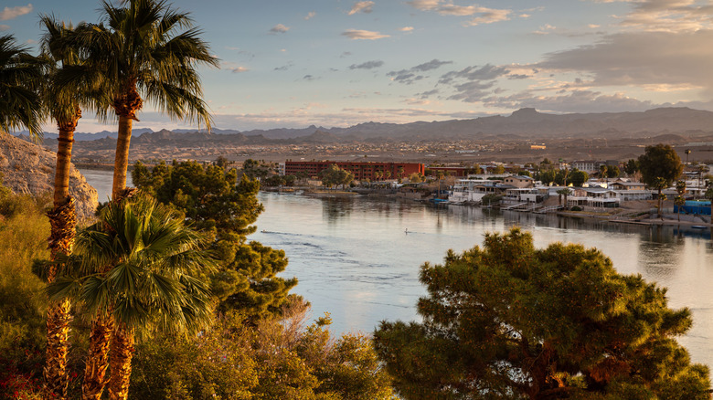 Late afternoon view of Laughlin, Nevada on the river