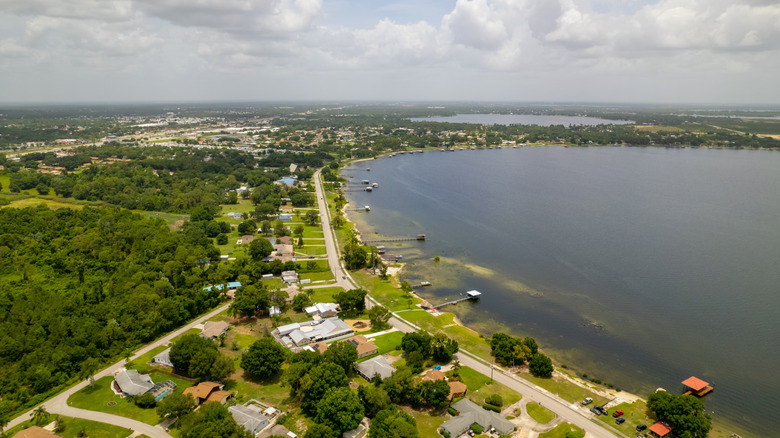 An aerial coastal view of Sebring on the water