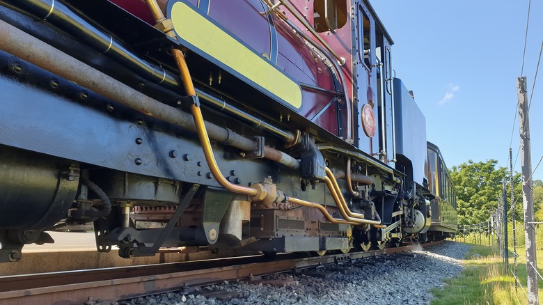 Wheels of a locomotive train