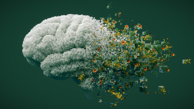 image of a brain and flowers breaking out from one side