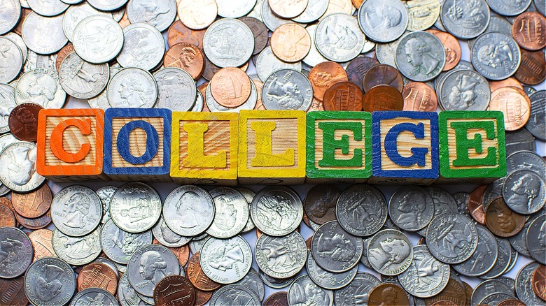 "COLLEGE" blocks on coin pile
