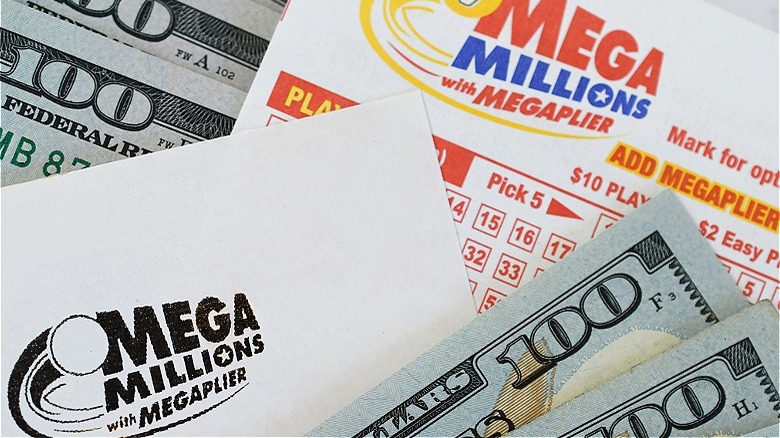 Lottery tickets shown with money