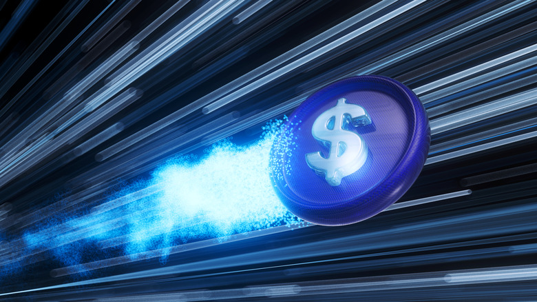 Blue dollar sign zipping along