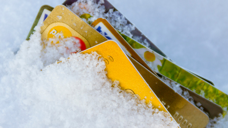 Credit cards literally frozen in the snow