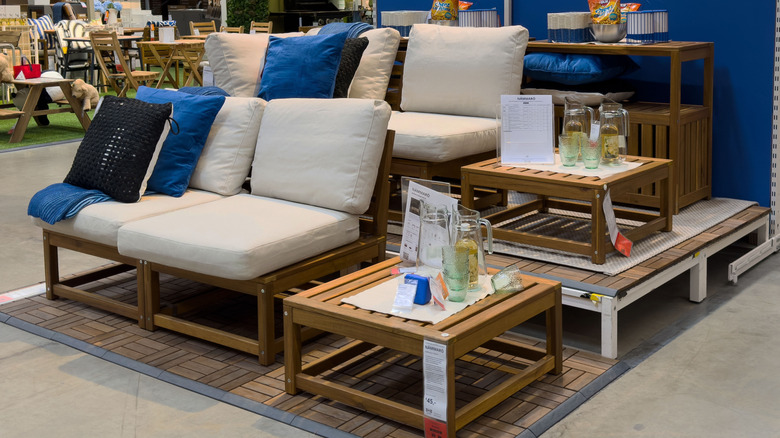 A set of patio furniture on display in a store