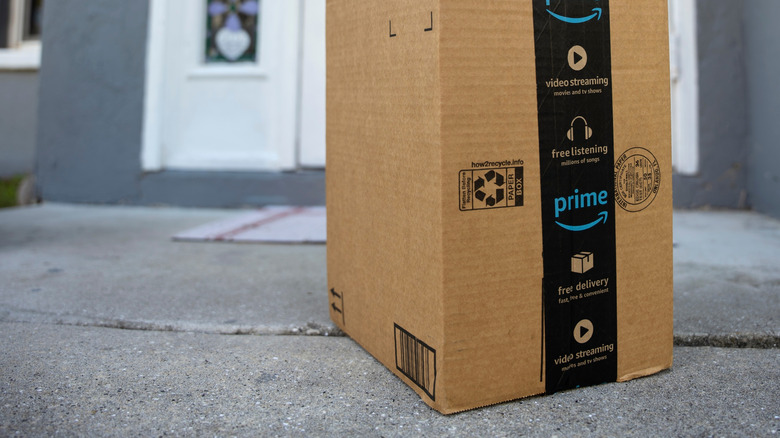 an Amazon package outside a door