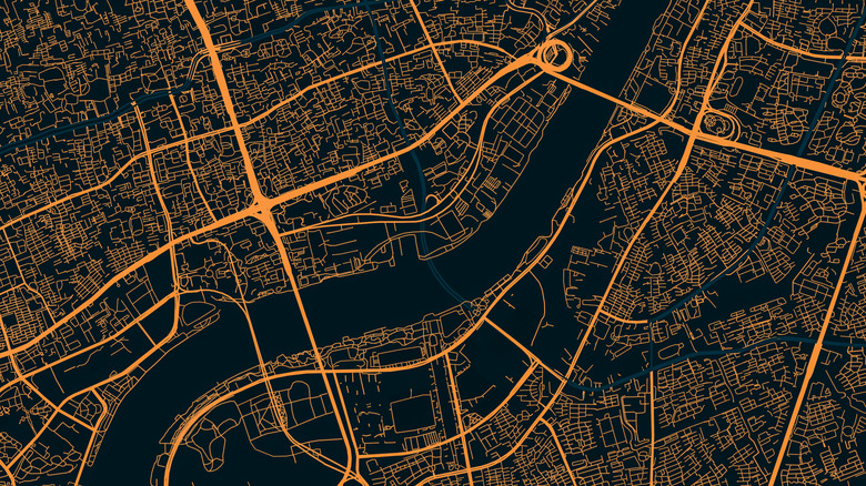 a stylized city map from above