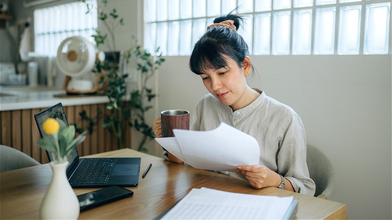 Person filing taxes at home