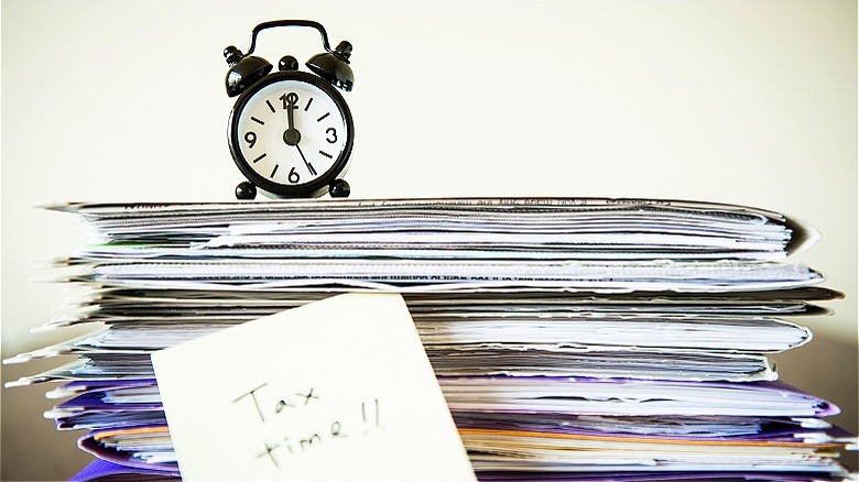 Stack of tax paperwork