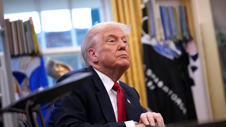 President Donald Trump looking skeptical