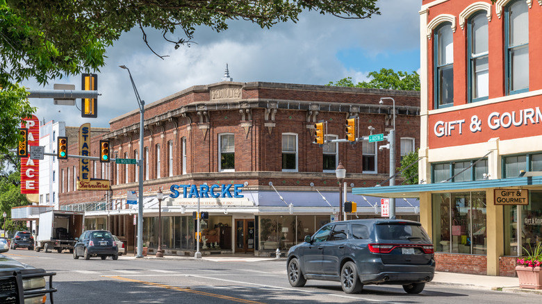 Parade of classic shops in small town America, Seguin in Texas.