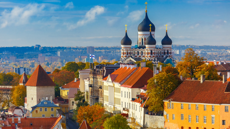 View of charming Estonian city seen in late afternoon
