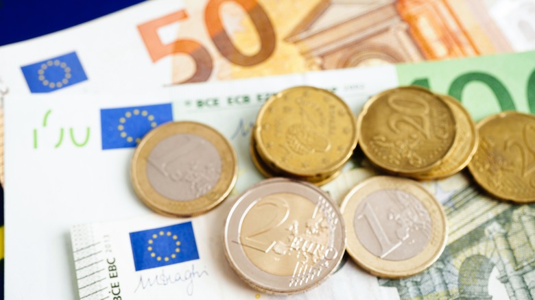 Euro banknotes and coins