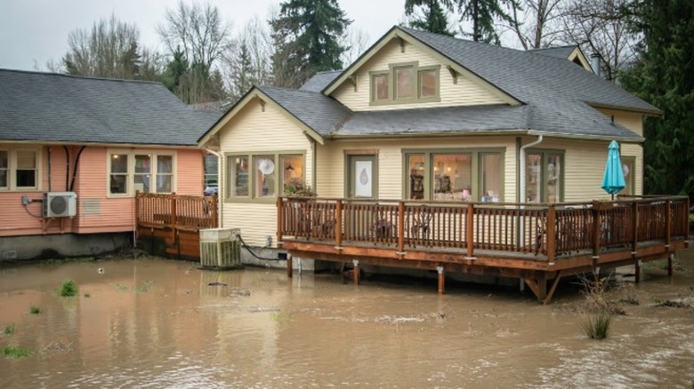 Homes surrounded by flood water in Issaquah, Washington
