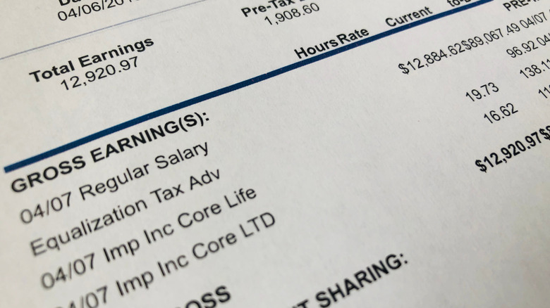 closeup of pay stub