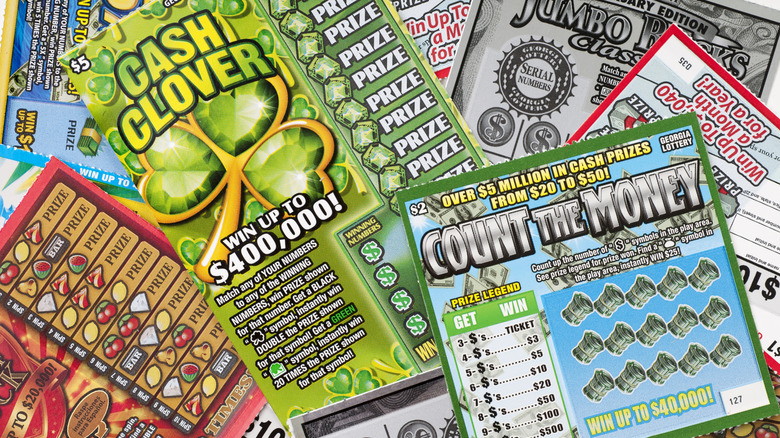 Pile of colorful scratch off lottery tickets