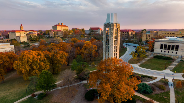 Aerial drone shot of the University of Kansas
