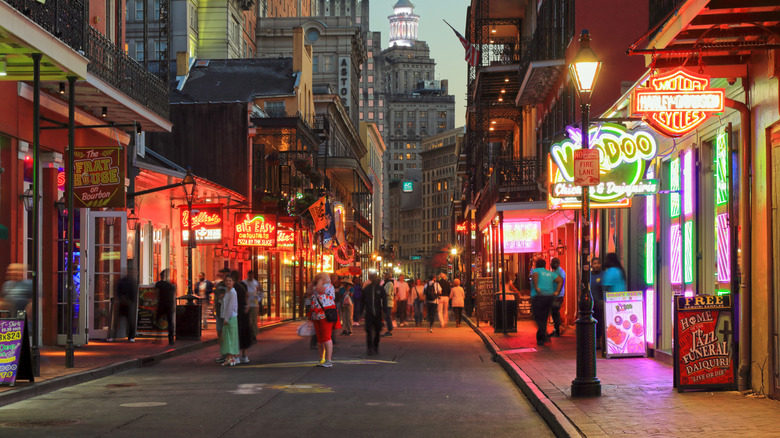 Bourbon Street in New Orleans, Louisiana during twilght