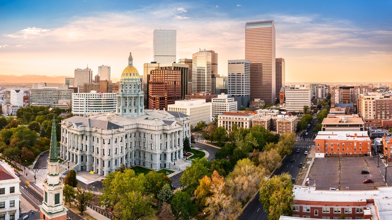 Aerial view of Colorado Capitol and Denver,