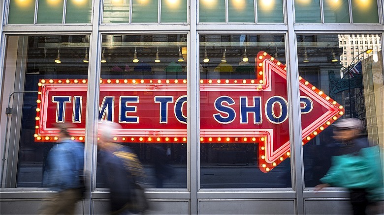 "Time to Shop" arrow sign