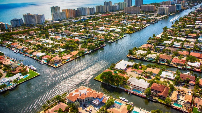 Wealthy homes along an intercoastal waterway in Florida.