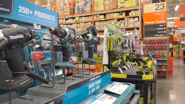 an assortment of tools and power tools at Home Depot