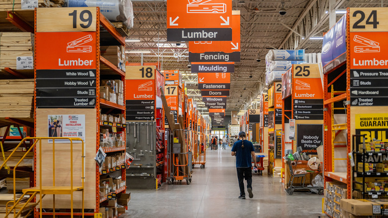 Aisle of Home Depot hardware store