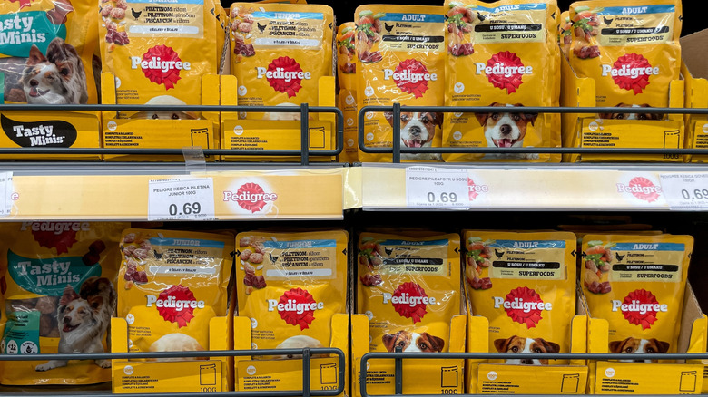 Pedigree dog food on store shelf