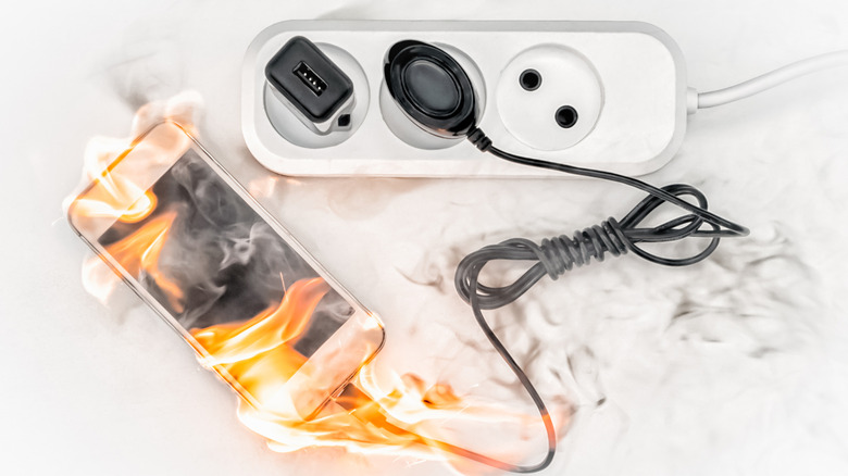 Phone is connected to power supply in case of fire